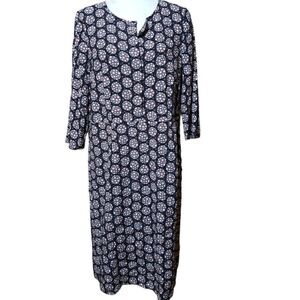 Boden 3/4 Sleeves Black Stars Print Sheath Dress 100% Viscose Front Button Sz 8R